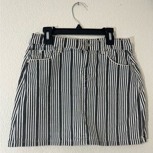 Black and white striped denim skirt